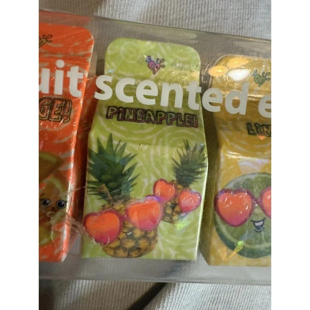 Justice New Fruit Scented Erasers Four Fun Fruit Flavors lemon orange pineapple